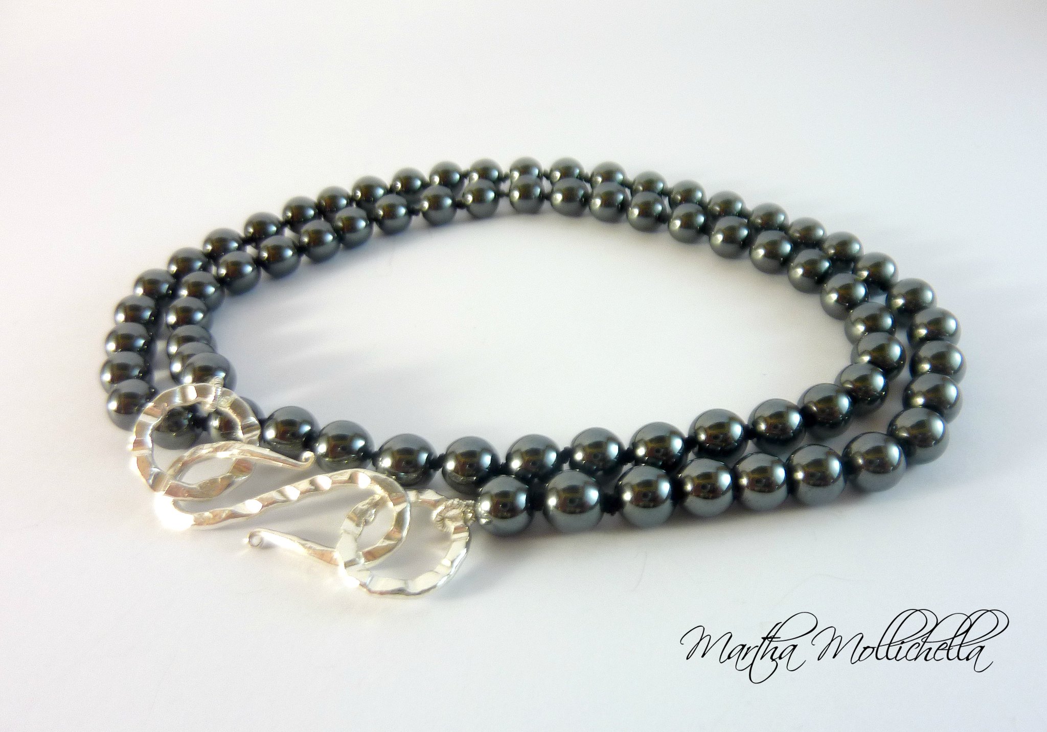Polynesian pearls handmade with black pearls, beads, hematite pearls, sterling silver 925 handmade in Italy