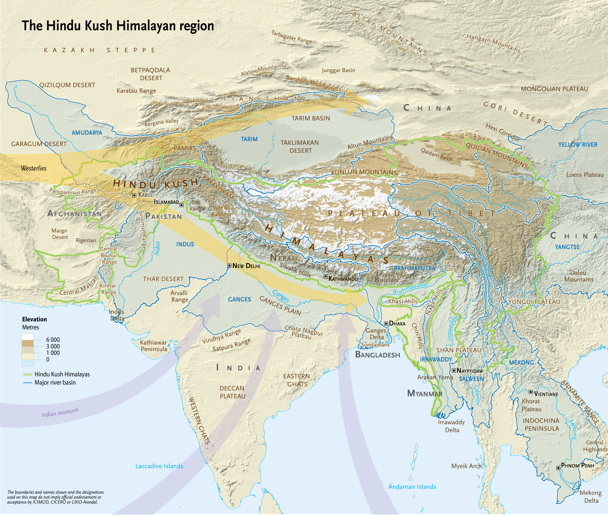 physical map of india hindu kush