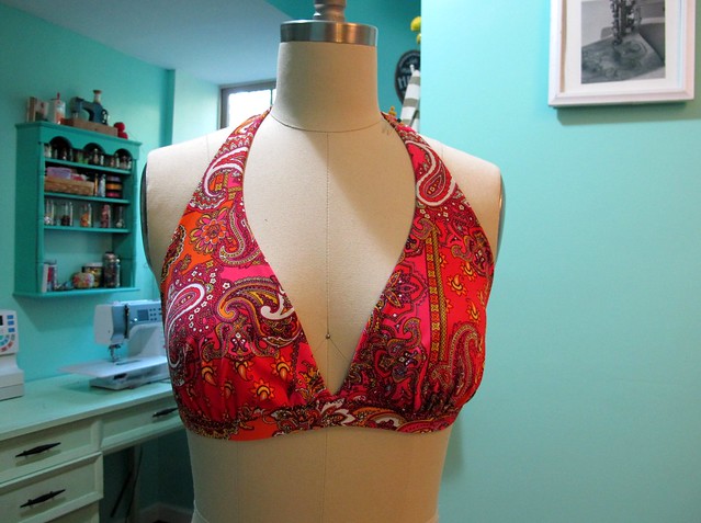 Paisley print Stretch & Sew Bikini - bikini top on dressform