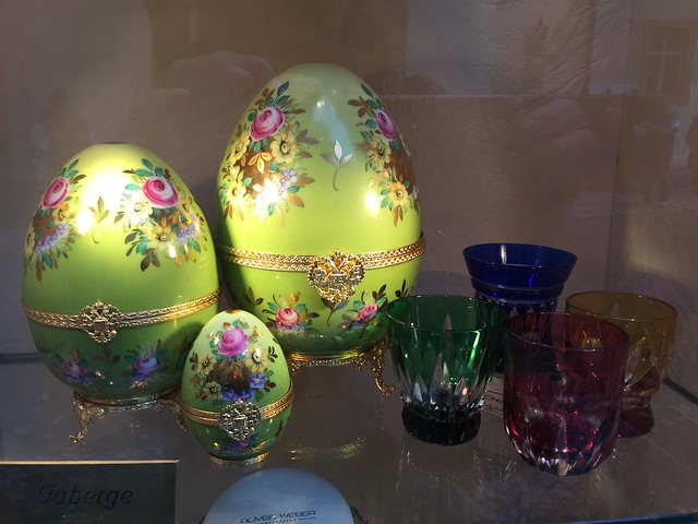 Feberge porcelain eggs and glass crystals