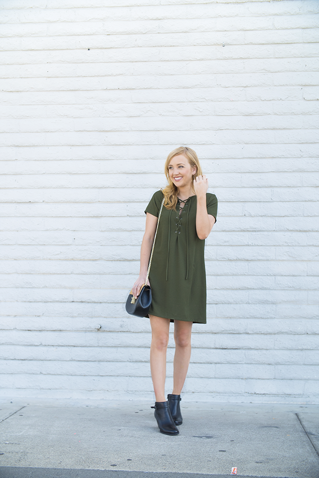 nastygal runnin with the devil lace-up olive dress