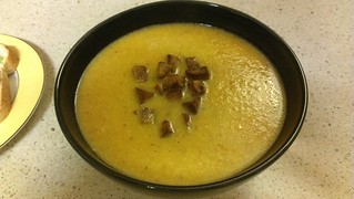 Roasted Cauliflower Soup with Tempeh Croutons