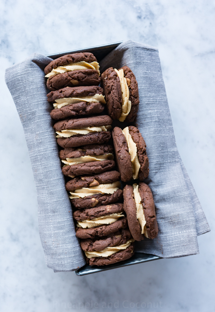 Chocolate Peanut Butter Sandwich Cookies from Something Sweet by Miriam of Overtime Cook. www.pineappleandcoconut.com