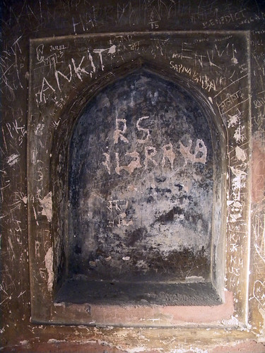 Names scratched into the walls of the Baby Taj in Agra, India