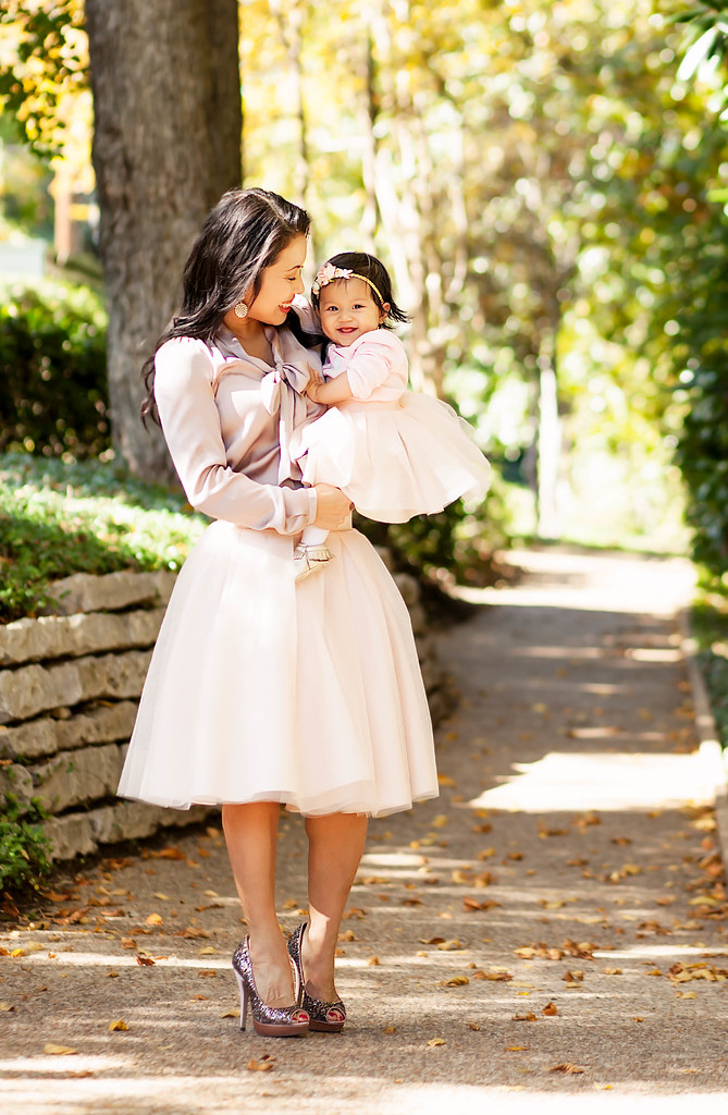 cute & little blog | petite fashion | blisstulle mommy and me blush pink tulle skirt holiday outfit
