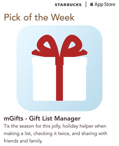 Starbucks iTunes Pick of the Week - mGifts - Gift List Manager