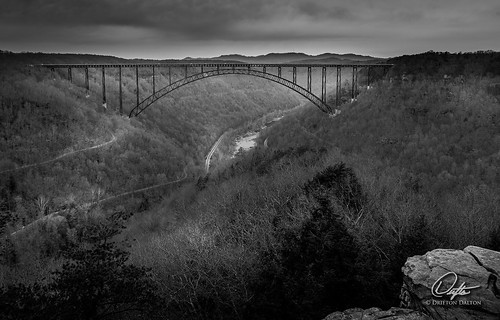 wv westvirginia new river gorge bridge water landscape arch architecture mountain mountains cliff long point trail us19 fayetteville ansel adams black white blackandwhite nature winter gloomy cloudy clouds