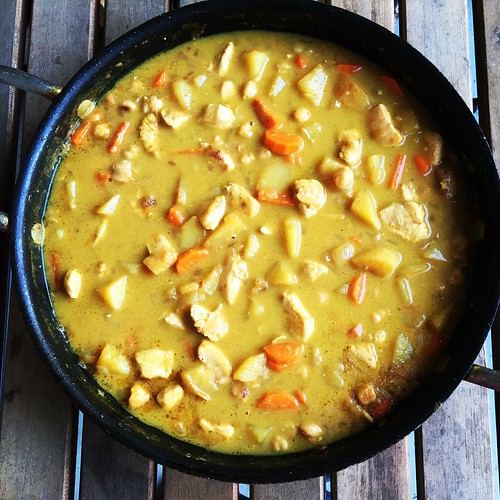 Chicken curry with potatoes, carrots and chickpeas