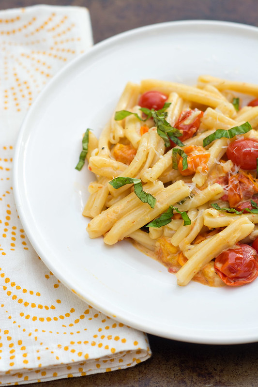 Pasta with Slow-Roasted Tomatoes and Cream Sauce