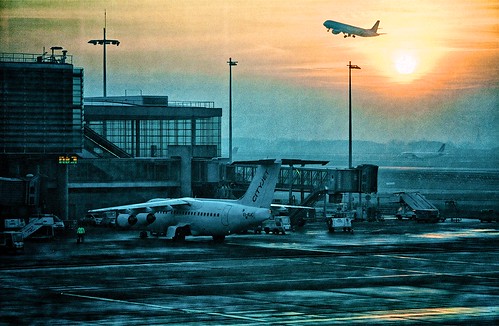 airport airplane aeroplane charlesdegaulle paris france blue sunrise takeoff dawn runway cityjet terminal