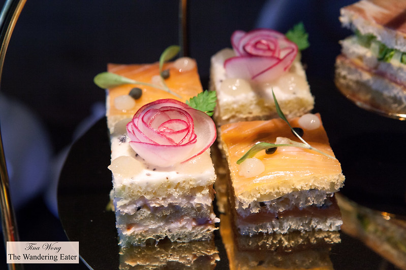 Pretty tea sandwiches on the savory afternoon tea tier