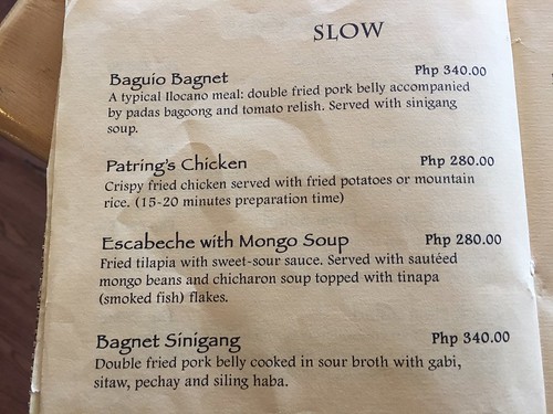 Baguio Bagnet, menu