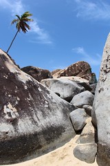 Levels of boulders on the beach