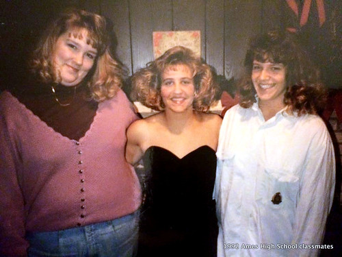 1992 AHS classmates and friends Joy Siebert, Renee (Ripp) Engeman, Meghan Sweet taken in 1992 probably before commencement ceremony location probably Ames Iowa