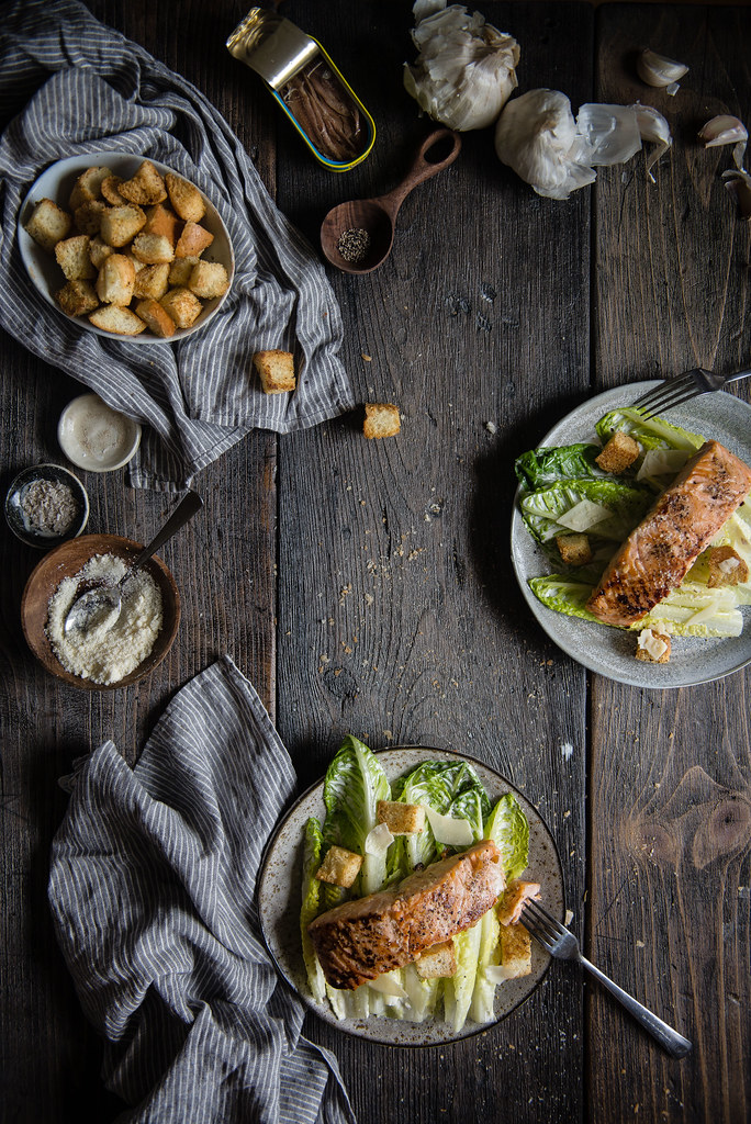 frankies spuntino caesar with salmon | two red bowls