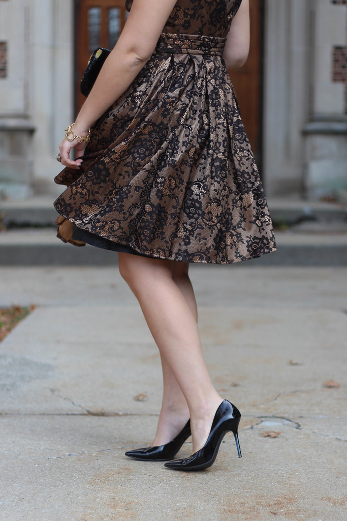 Black & Gold Lace Holiday Dress | Reindeer Ears | Christmas Presents