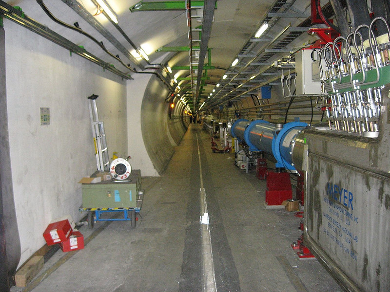 Section of Large Hadron Collider with superconducting dipole electromagnets