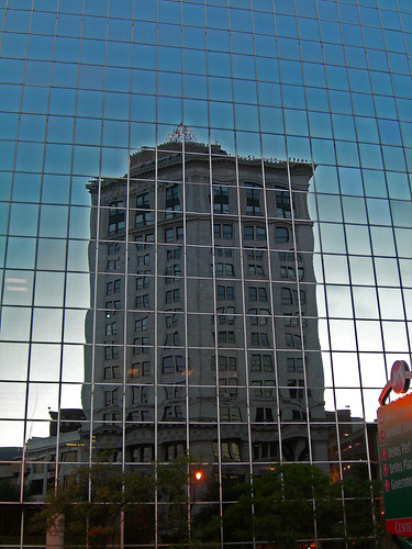 reflection sunrise downtown mckay michigan coolpix pointandshoot grandrapids grandrapidsmi coolpix7600 e7600 heartsidedistrict mckaytower reflectionofmckaytower