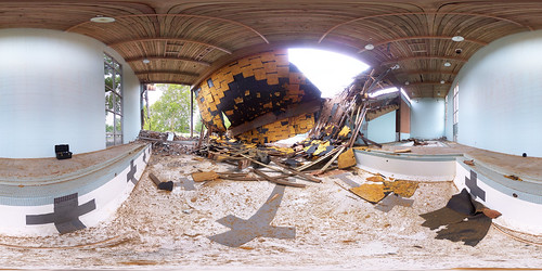 panorama broken pool mess industrial demolition projection disaster collapse ymca rubble deconstruction equirectangular