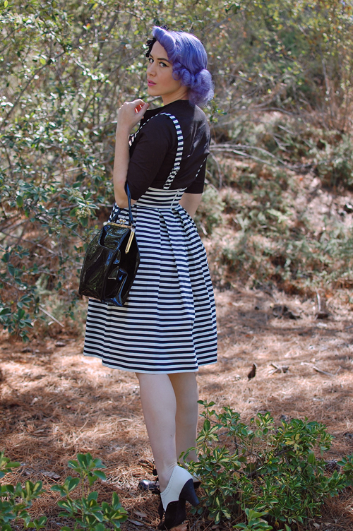 Iconic by UV Navy & White Striped Jitterbug Suspender Skirt