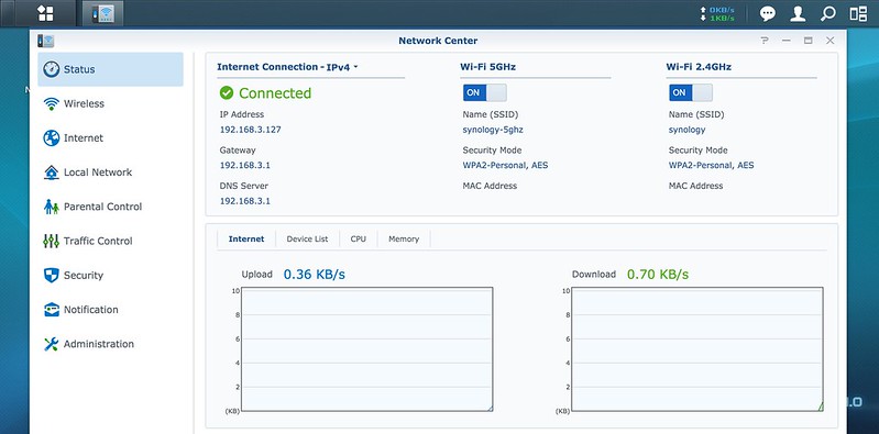 Synology Router RT1900ac - Status