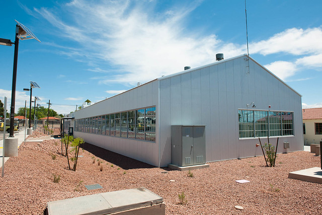 Pictured is the recently renovated Date Street Building #200, which historically served as the Six Companies, Inc., garage and automobile repair shop during the days of construction of Hoover Dam, more than 80 years ago.