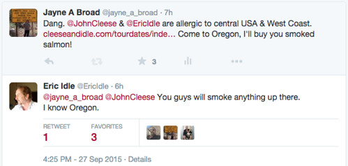 eric idle replies to me on Twitter