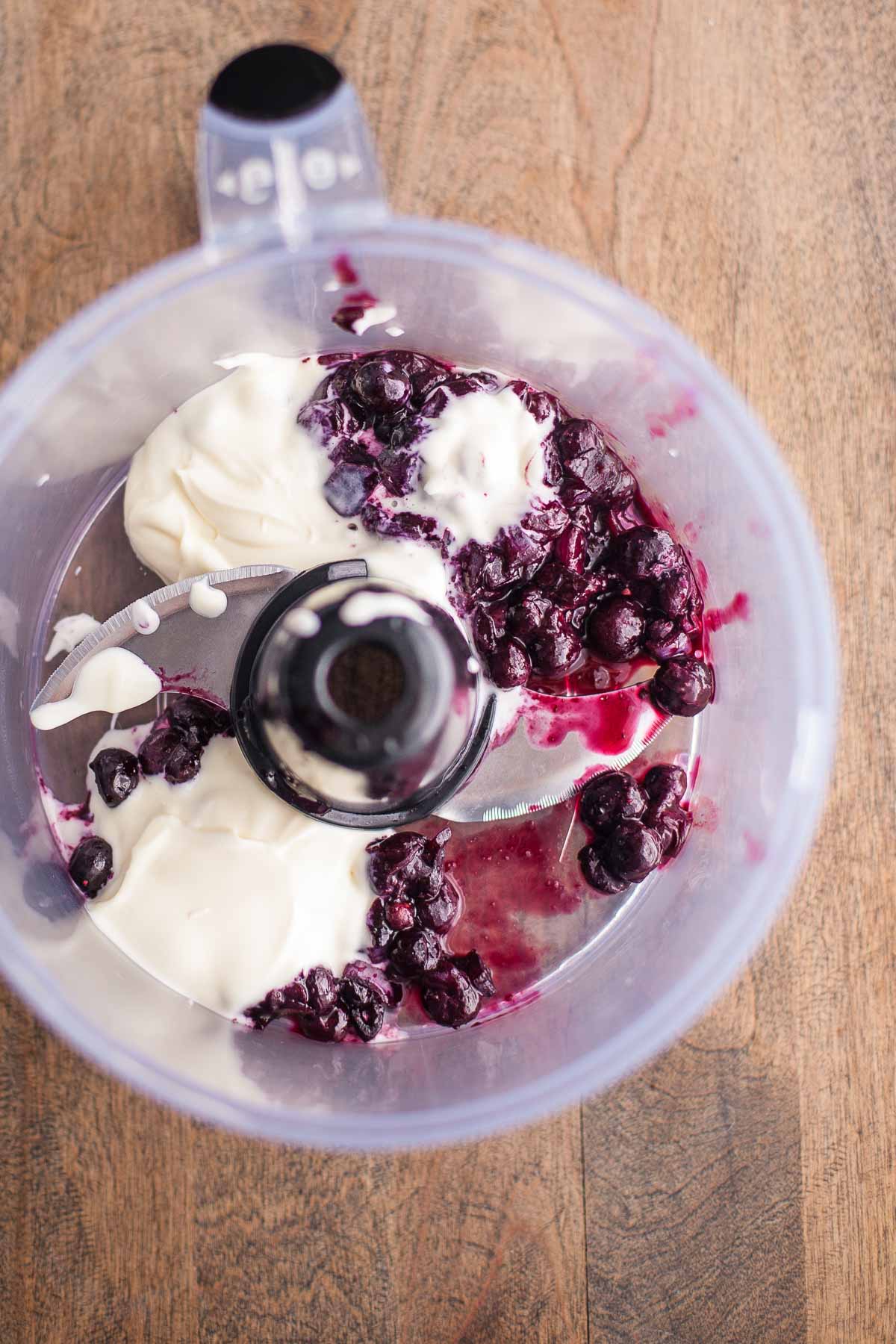 Blueberries and creme fraiche in the food processor