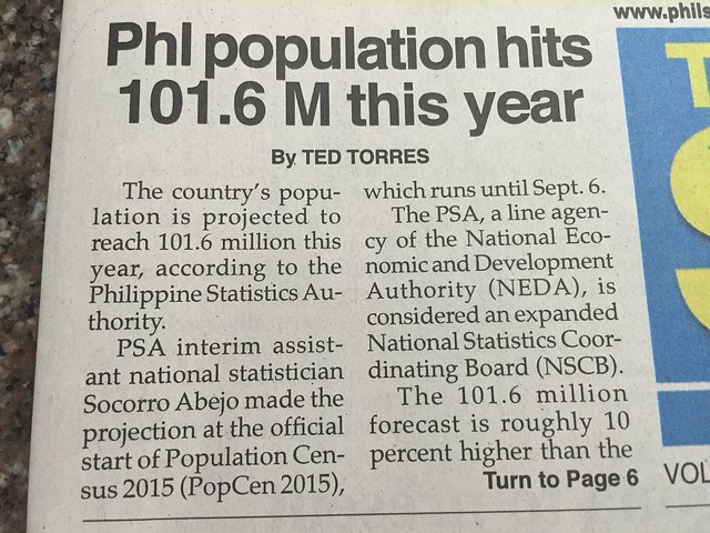 POPULATION HITS 101.6 M this year