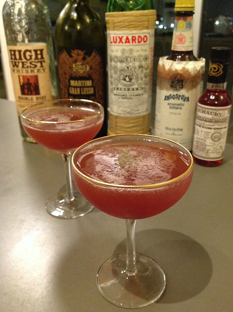 Classic Ripoff (Alex Skarlen) with High West Double Rye! straight rye whiskey, Martini Gran Lusso vermouth, Luxardo maraschino liqueur, lemon, Angostura and Peychaud's bitters #cocktail #cocktails #craftcocktails #experimentalcocktailclub
