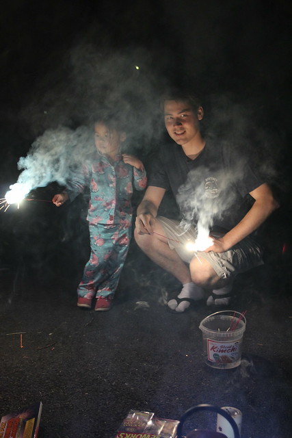 Mio and Daddy with sparklers