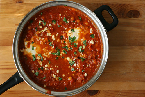 Poached Eggs in Tomato Sauce with Chickpeas and Feta (Shakshuka)