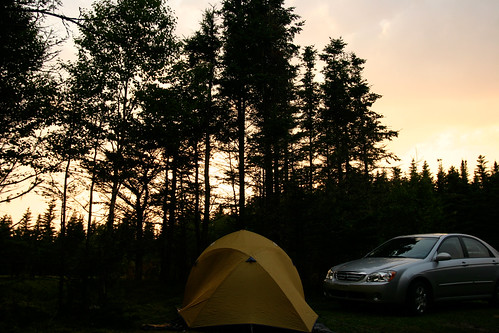 camping trees sunset canada stpeters car forest novascotia roadtrip tent kia spectra peitrip32006 batteryprovincialpark