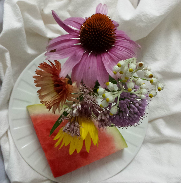 wildflowers and a slice of watermelon
