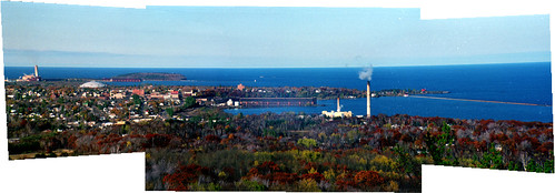 vacation sky cloud building film water up forest woods waterfront minolta kodak michigan july greatlakes scanned 1992 powerplant upperpeninsula lakesuperior negatives marquette pointshoot meijer oredock gold400 2960 marquettemountain