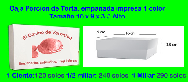 cajitas personalizadas con logo para porcion de torta, empanadas, etc a domicilio, Lima y todo el Peru