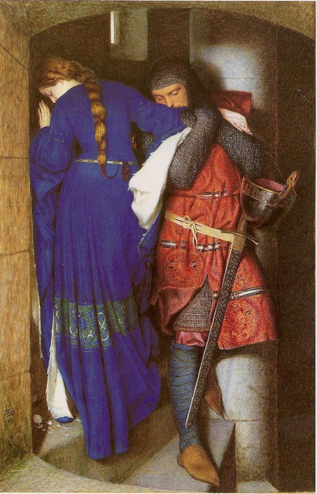 The Meeting on the Turret Stairs by Frederic William Burton, 1864