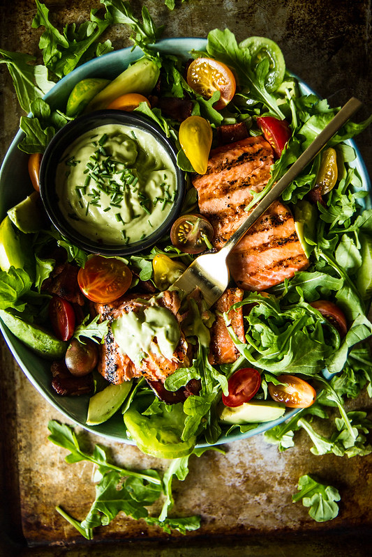 BLT Salmon Salad with Green Goddess Dressing
