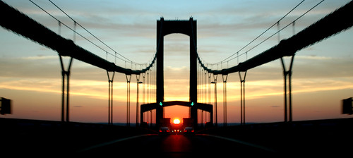 bridge sunset sky cloud sun car silhouette landscape delawarememorialbridge