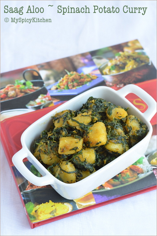 Spinach Potato Curry, Aloo Saag, Palak Aloo, Palakura Alugada Kura, Cooking from Cookbook Challenge, 