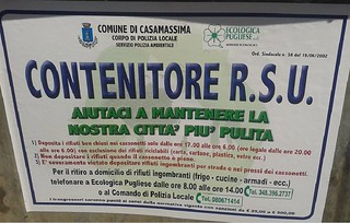 Casamassima-Nuova campagna di sensibilizzazione sul conferimento dei rifiuti -avviso RSU