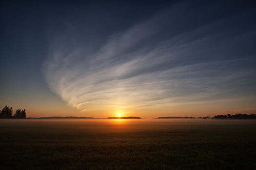 markheine cirrus clouds countryroad farm field fog mist sky sun sunrise elmira ontario canada ca