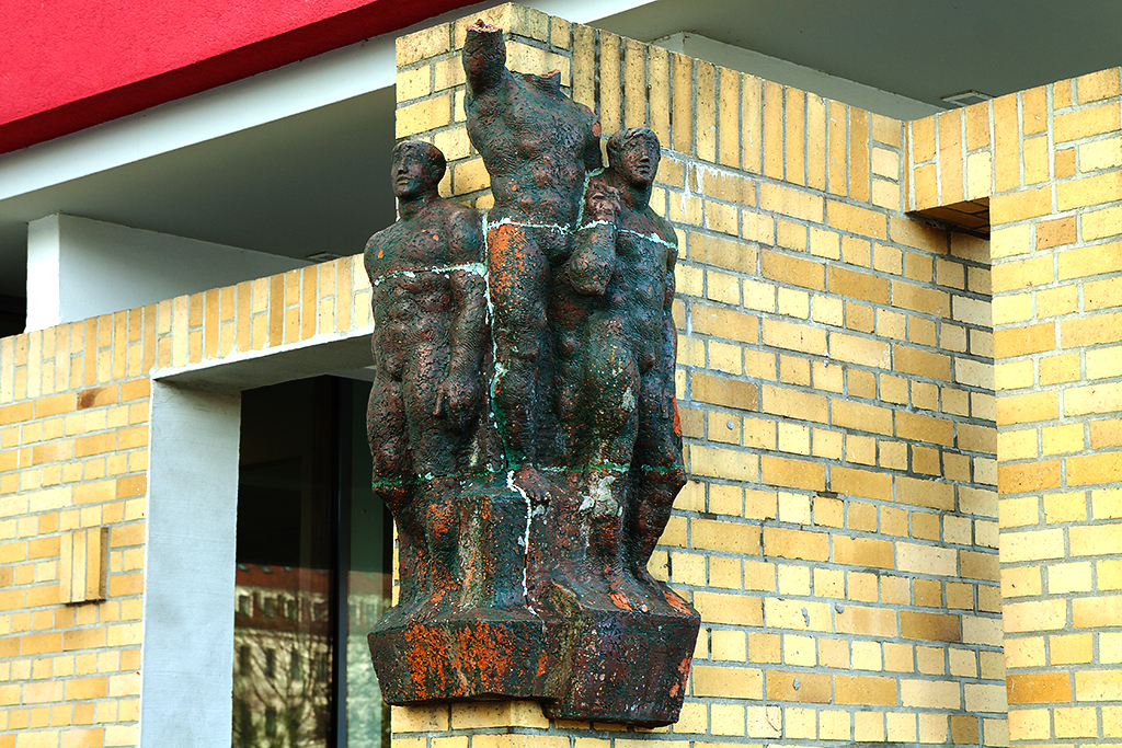 Communist era statue outside school--Leipzig