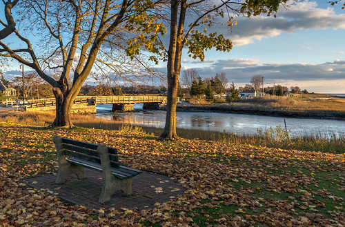 bridge autumn trees sky color tree fall leaves clouds river bench outdoors leaf nikon afternoon connecticut hdr goldenhour hbm clintontownbeach nikond5300