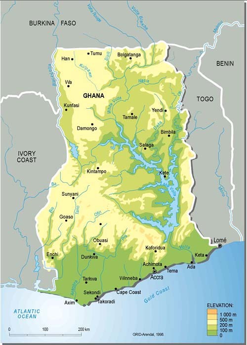Ghana Topographic Map Grid Arendal