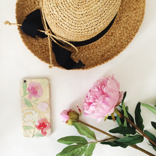 peonies iphone case, ribbon bow boaters hat