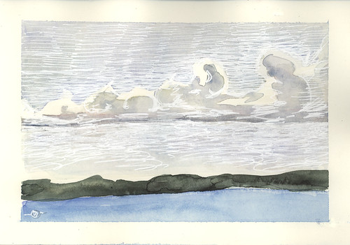 seascape clouds watercolor landscape maine jonesport downeastmaine whitegelpen marciamilnerbrage