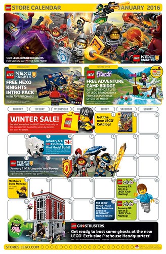 January 2016 LEGO Store Calendar