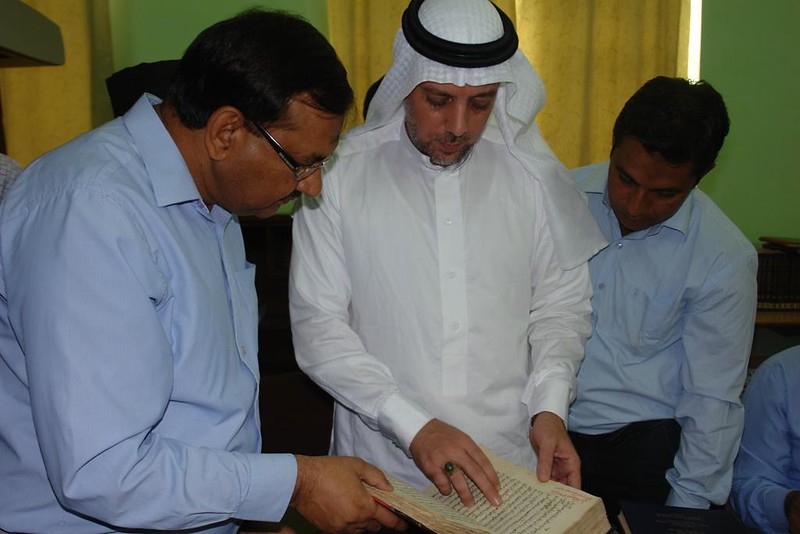 Al Shareef Mustafa Fouad Shafaee inspecting rare manuscripts at Maulana Azad Library, AMU 2