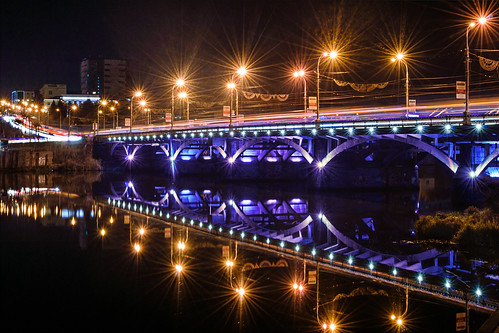 lighting city longexposure bridge reflection water night reflections river lights cityscape view nightscape vinnytsia